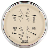 Traditional incandescent lighting illuminates around the perimeter of the dial