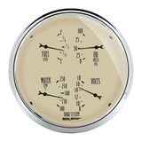 Traditional incandescent lighting illuminates around the perimeter of the dial