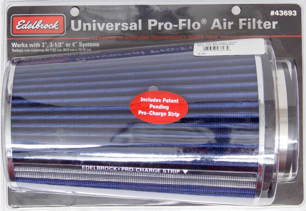 Pro-Flo Air Filter Cone 10.5 Tall Blue/Chrome