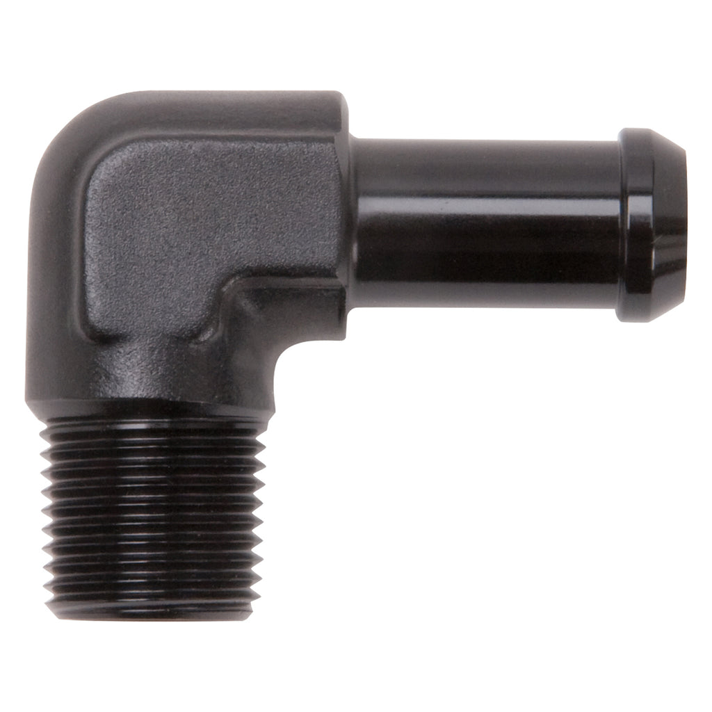 Hose End 90-Deg 3/8 NPT to 1/2in Barb Black