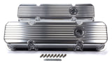 SBC Cast Alm Valve Cover Set Finned Style Pol.