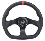 Steering Wheel 320mm Flt Bottom Blk Leather w/Red