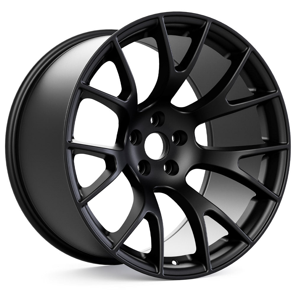 Hellcat Style Matte Black Wheel (20" x 9", +20 Offset, 5x115 Bolt Pattern, 71.6 mm Hub) vzn111409