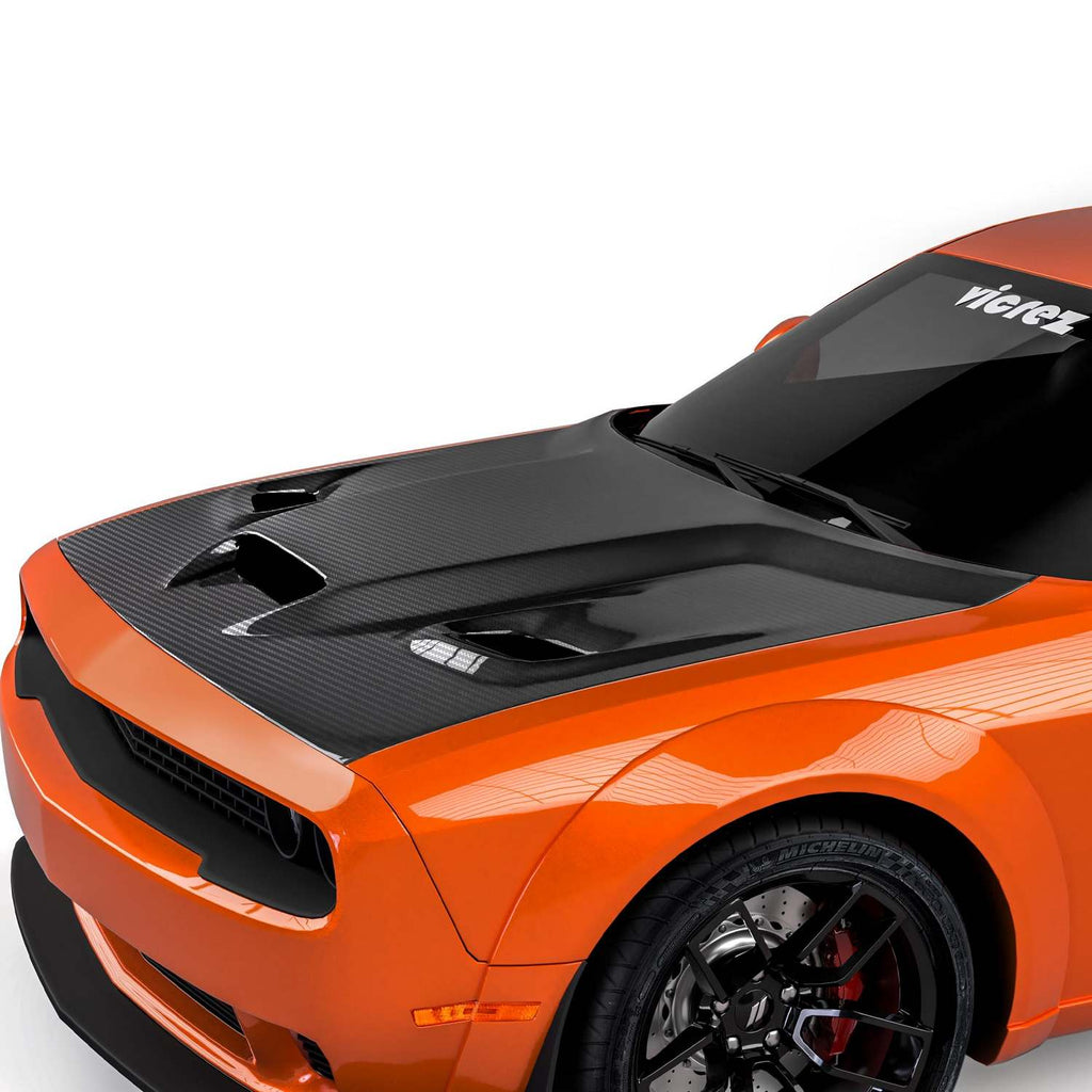 Vicrez Carbon Fiber Hellcat Hood w/ Vent Scoop vz102501 | Dodge Challenger 2008-2021