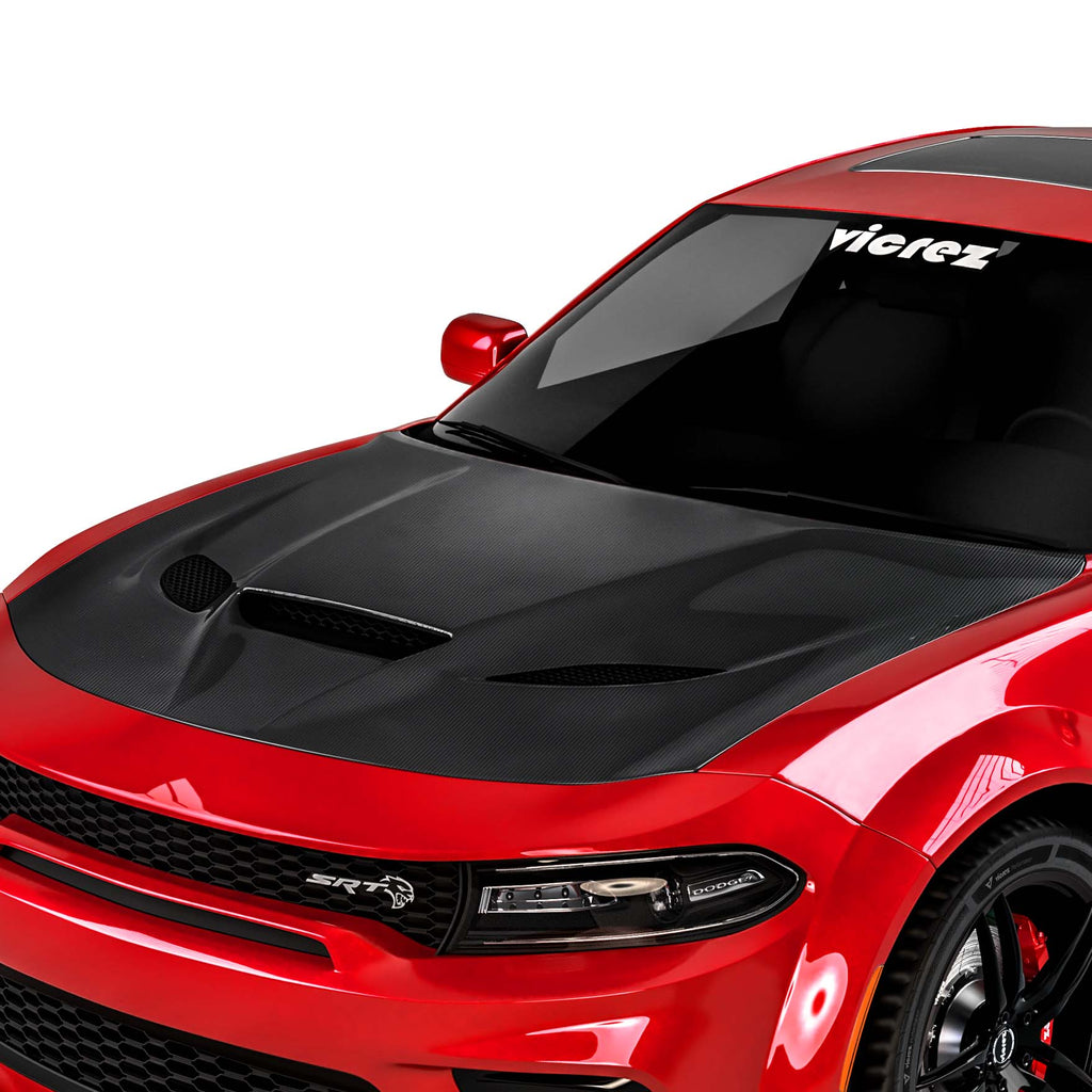 Vicrez Carbon Fiber Hellcat SRT Hood w/ Vent Scoop vz102503 | Dodge Charger 2015-2021